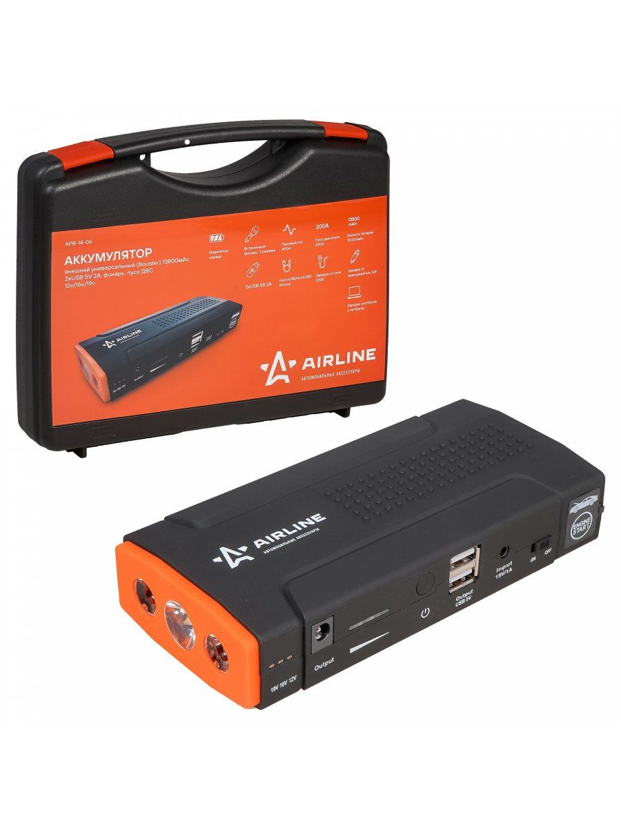 Аккумулятор внешний универс. "Airline" 6000мАч, 2* USB 5V 1A +2.1А