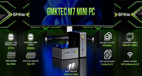 GMKtec Мини-ПК M7 (AMD Ryzen 7 PRO 6850H, RAM 16 ГБ, SSD 1024 ГБ