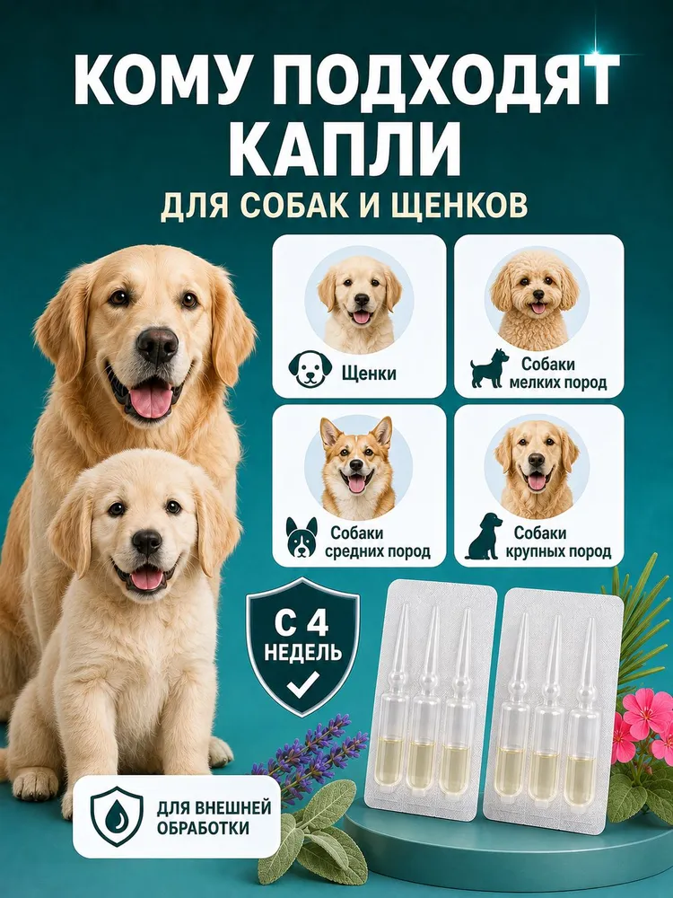 Биокапли от блох и клещей для собак, 6 ампул по 1 мл, 1 мл, фото 3