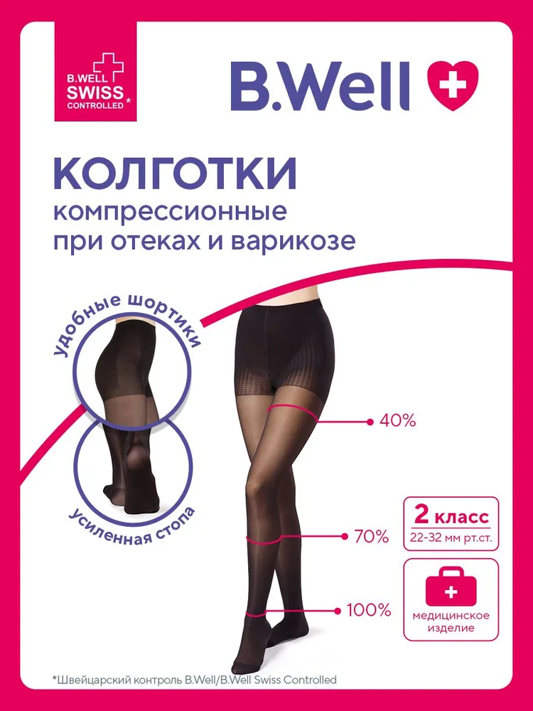 Колготки компрессионные B.Well JW-321 черный, 2 класс компрессии, 1 шт, 1 шт