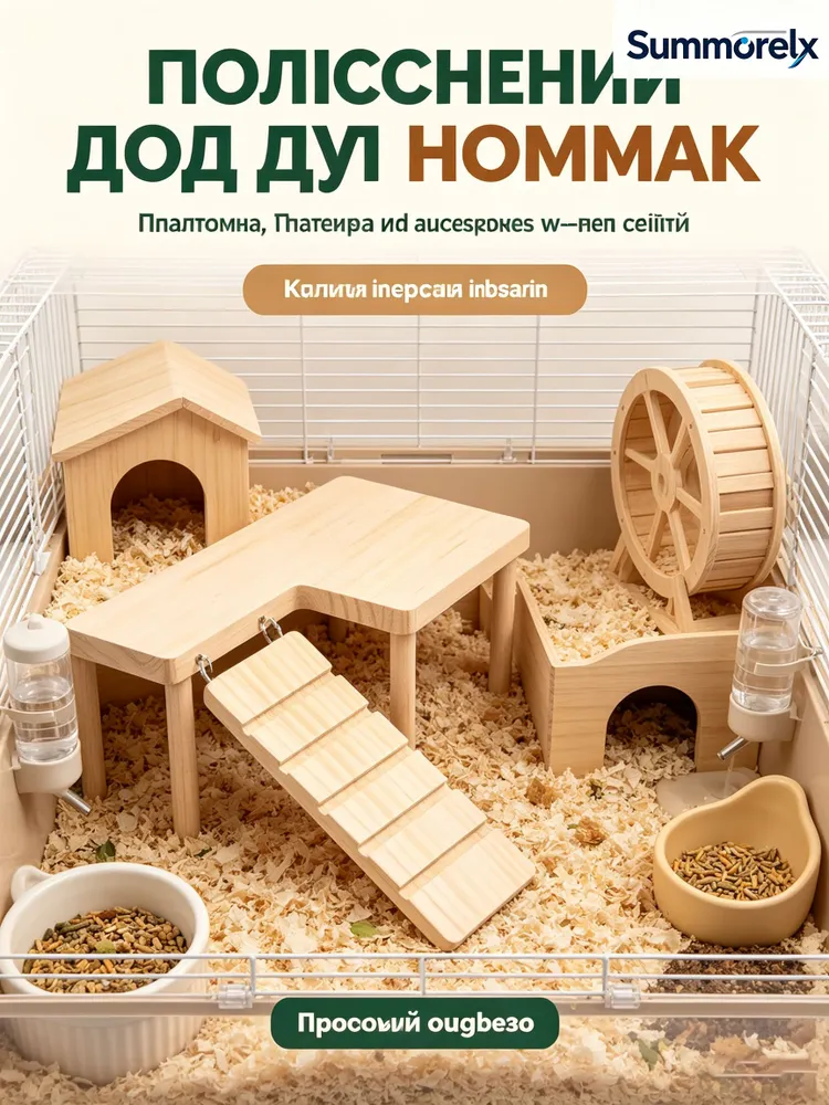 Платформа для хомяка L-форма, деревянная, с лесенкой, 2 уровня слева, вариант, фото 6