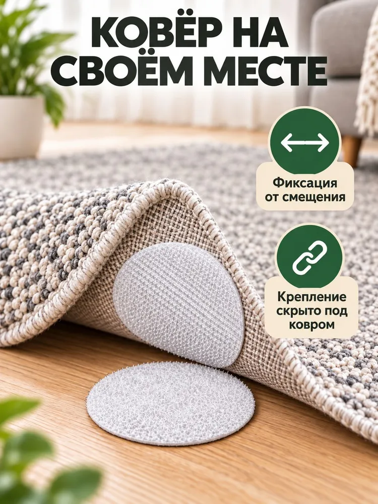 Липучки для ковра самоклеящиеся круглые, 5 пар, белые Липучка велкро KIP-N001-6, белый, фото 3