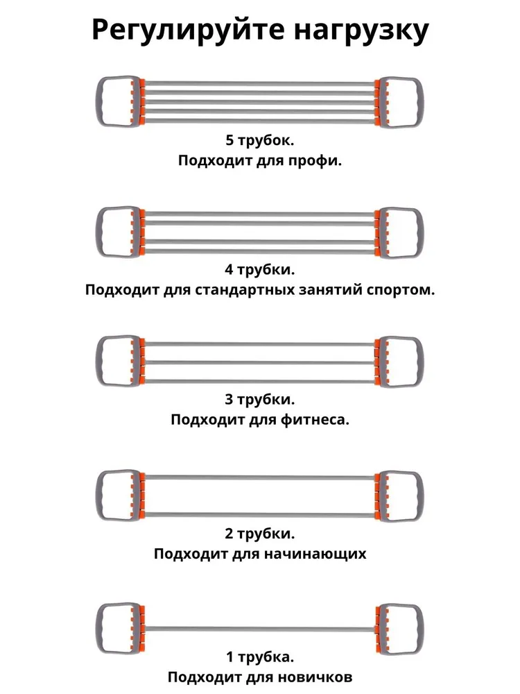 Эспандер для фитнеса, трубчатый эспандер грудной / плечевой, цвет серый, серый, фото 2