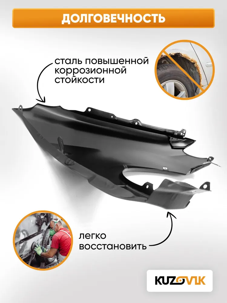 Крыло переднее левое для Митсубиси Аутлендер 1 Mitsubishi Outlander 1 (2003-2006) с отверстием под повторитель поворота, новое металлическое под покраску заводское качество, вариант, фото 5
