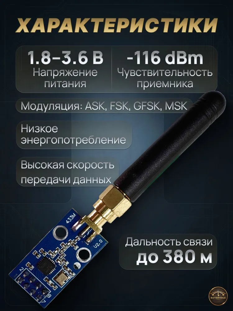 Радиомодуль CC1101 433 МГц с SMA-антенной, приемопередатчик SPI, вариант, фото 2