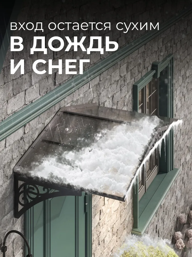 Козырек над крыльцом Abriola DUO+ 1720 мм темно-серый металлический, серый, фото 2