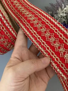 Тесьма лента трикотажная, 5 см, 2 метра Тесьма декоративная, с народным узором, для декора, рукоделия и творчества, красный Подобрали для вас