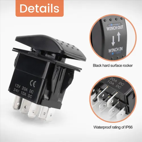 12 В 20 А лебедка вход лебедка выход ВКЛ-ВЫКЛ-ВКЛ тумблер 7 контактов светодиод синий