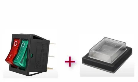 Выключатель кулисный с подсветкой +Чехол (Кнопка двойная красная-Зелённая 2D6P) 220В 16A вкл/выкл
