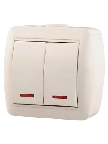 Lezard NATA Выключатель двойной с подсветкой, белый