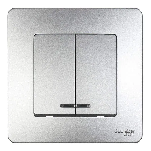 Выключатель Systeme Electric Blanca двухклавишный встраиваемый с подсветкой серый алюминий BLNVS0105