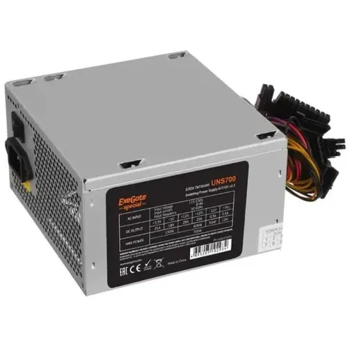 ExeGate ES261572RUS-S Блок питания 700W UNS700 (ATX, SC, 12cm fan, 24pin, (4+4)pin, PCI-E, 3xSATA, 2