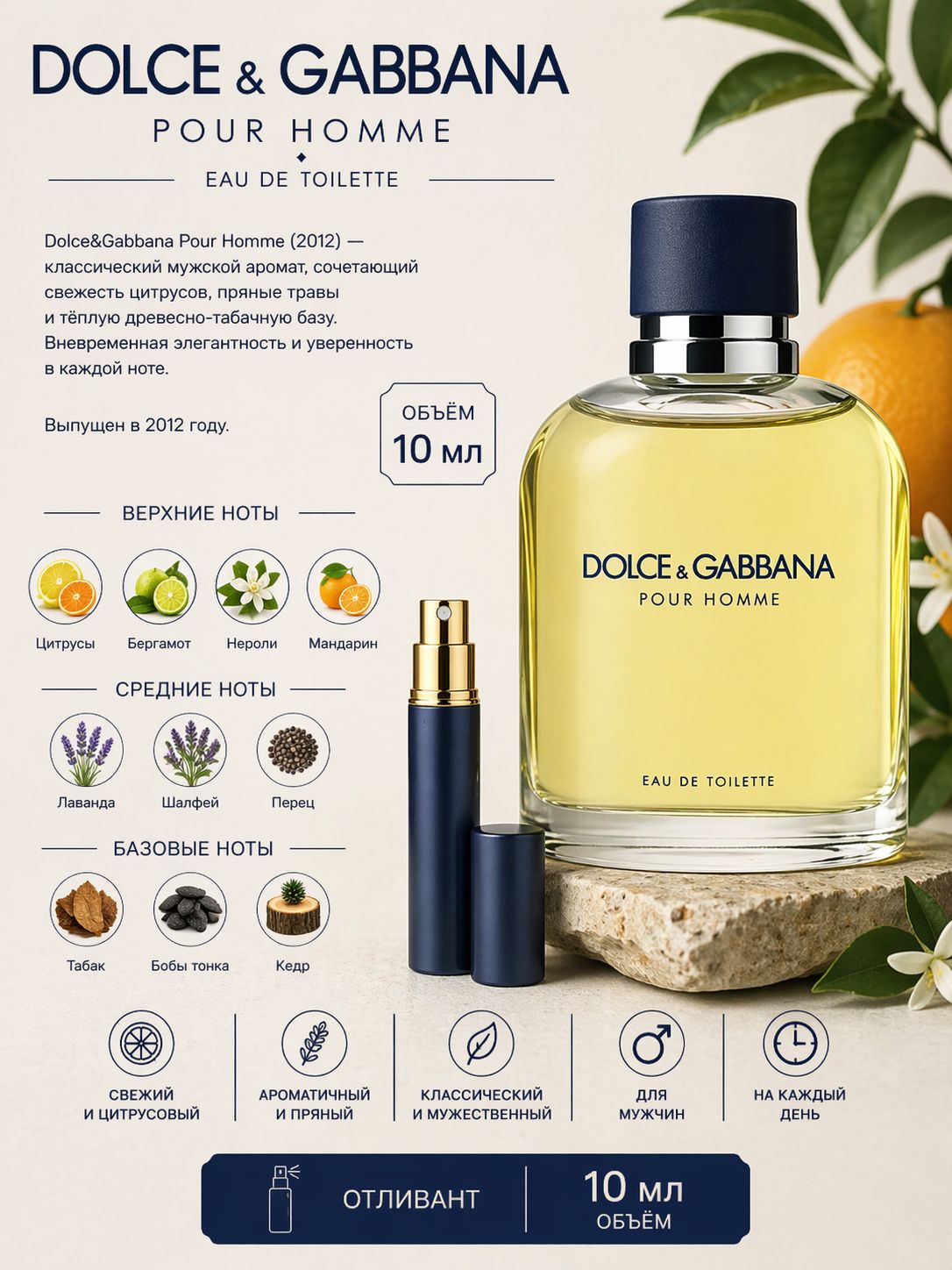 Dolce & Gabbana Pour Homme Туалетная вода для мужчин 10 мл Отливант купить