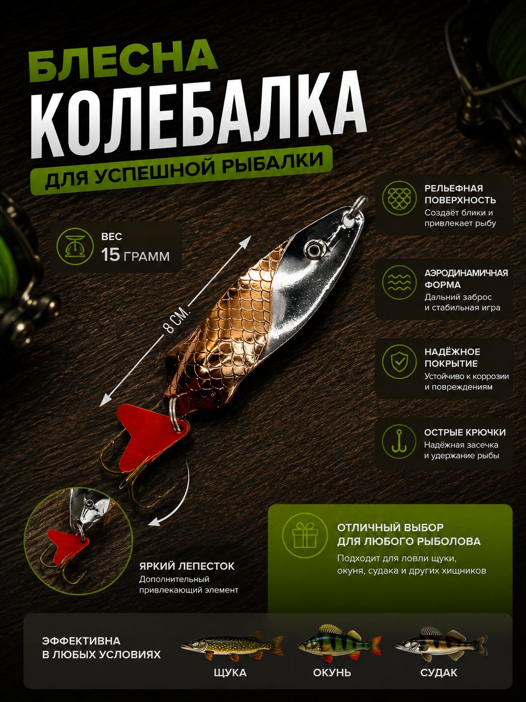 Блесна рыболовные, колебалка на щуку судака набор 5 шт.