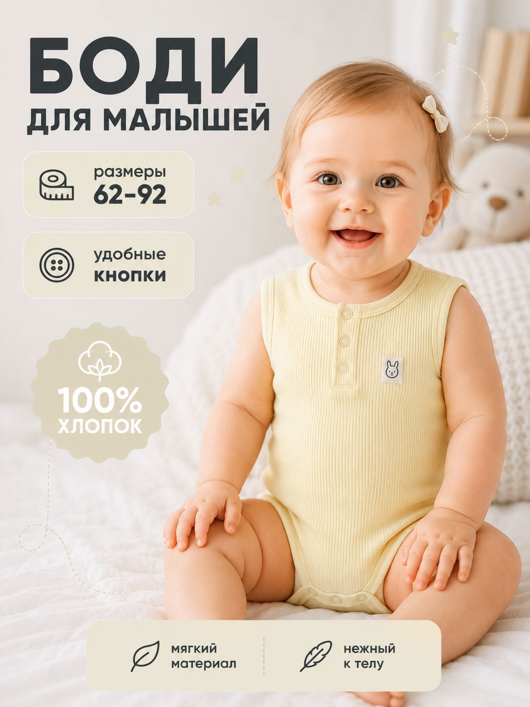 Боди для новорожденных мальчиков, девочек, 74-80, Крошка Я
