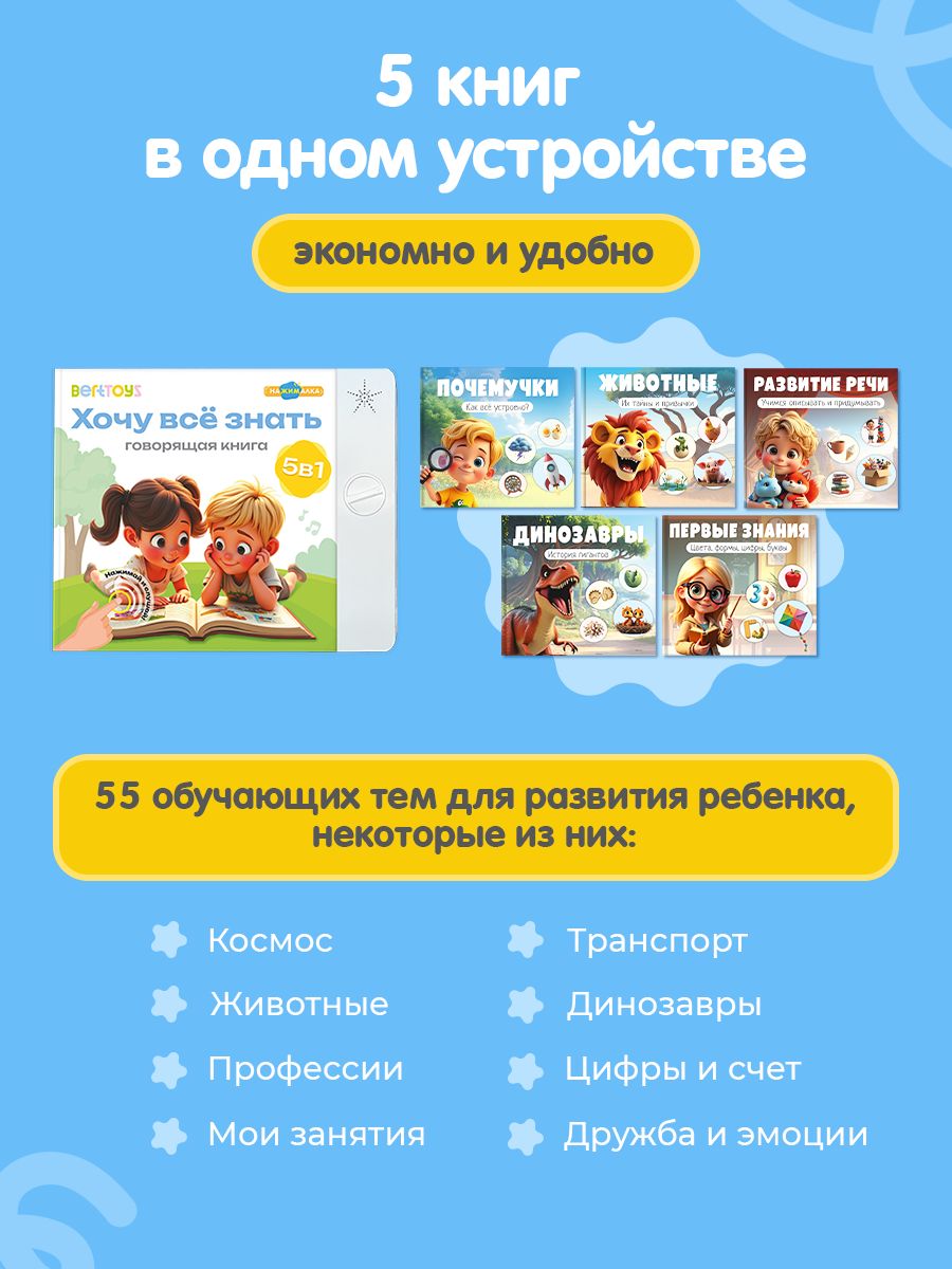 Говорящая книга для малышей Нажималка, интерактивная музыкальная книжка, развивашки для детей, BertToys | Talking Book for Little Ones: Press-and-Play - Ozon image 2