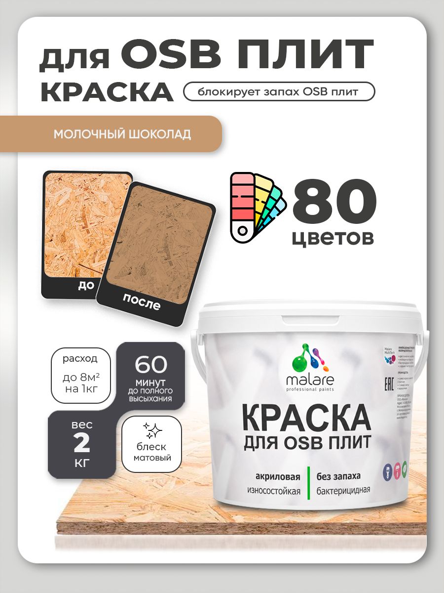 Акриловая краска для ОСБ плит Malare для дерева для наружных и внутренних работ, быстросохнущая без запаха матовая, молочный шоколад, 2 кг