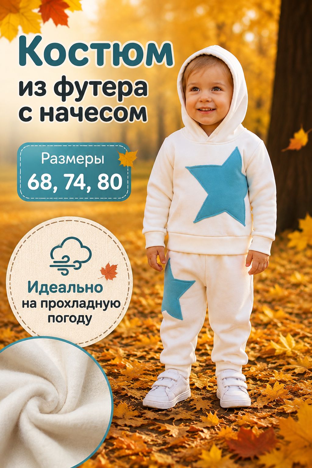 Костюм для малыша утепленный Белый/бирюзовый 80