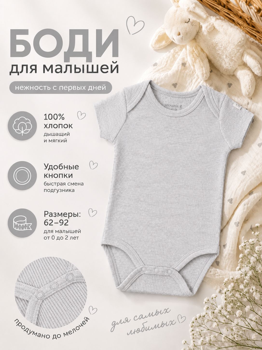 Боди для новорожденных мальчиков, девочек, 74-80, Крошка Я