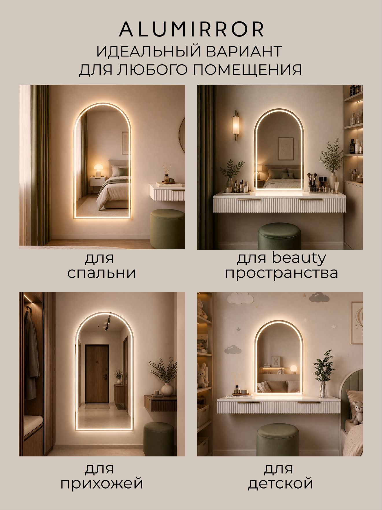 Зеркало настенное 70х60 см. теплый свет 3000К арочное с фронтальной подсветкой М5 ALUMIRROR — фото 12
