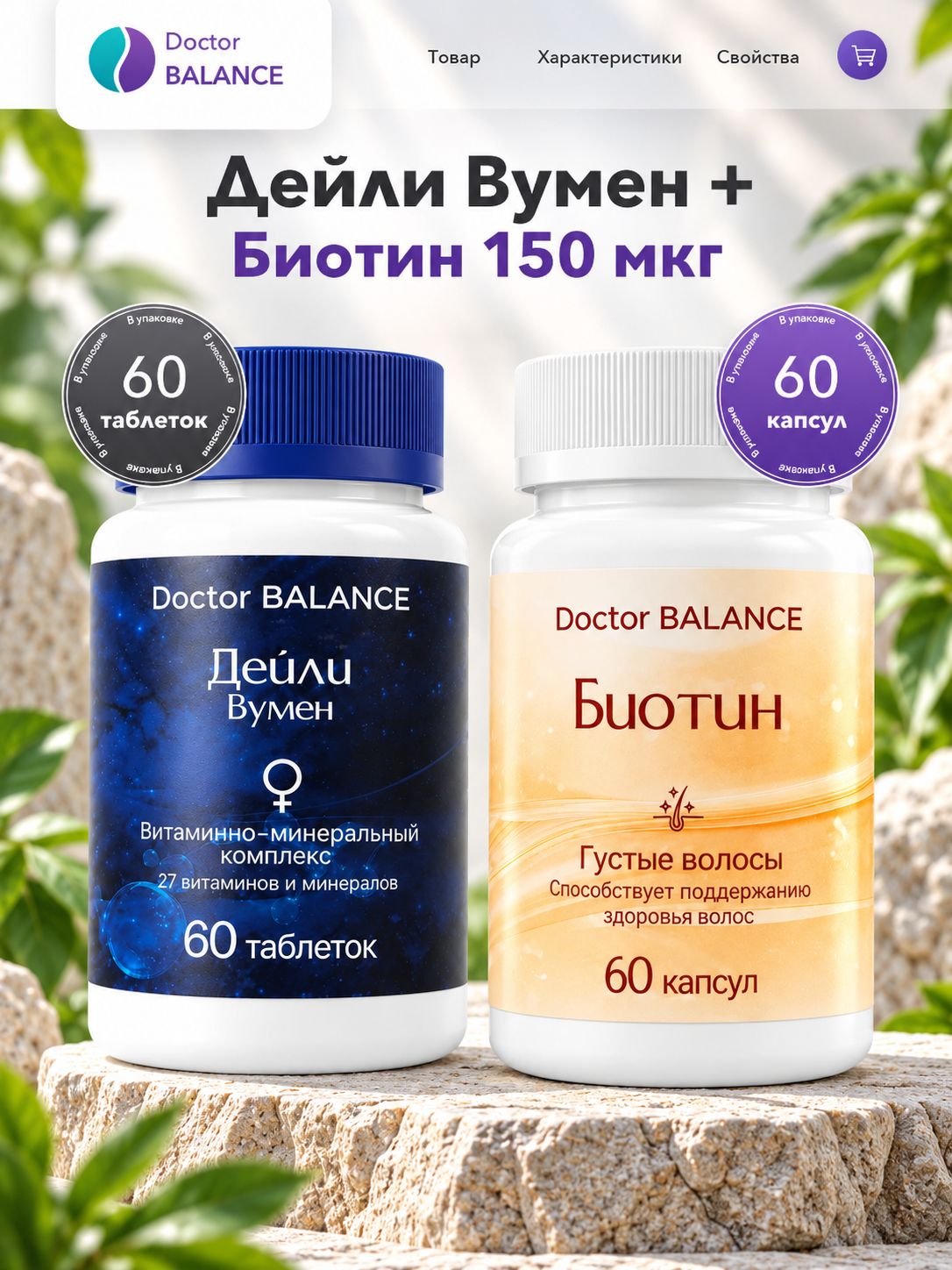 Набор Doctor Balance: Витамины для женщин Дейли Вумен 60 + Биотин 150 мкг 60