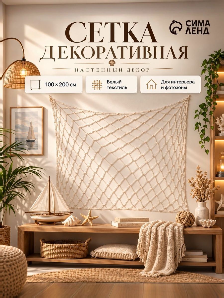 Декоративная сетка настенная "Белая" , 100 х 200 см