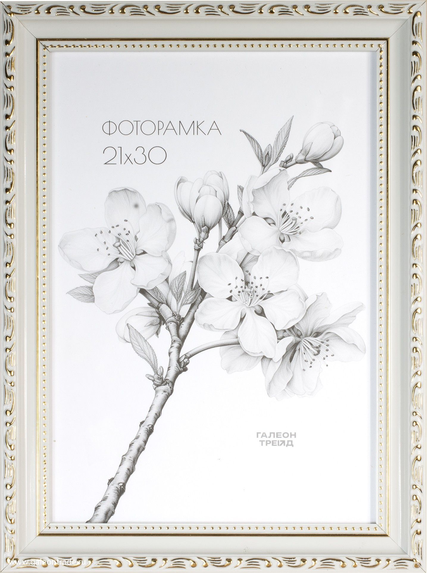 Фоторамка пластиковая 21 х 30 см, белая с золотом
