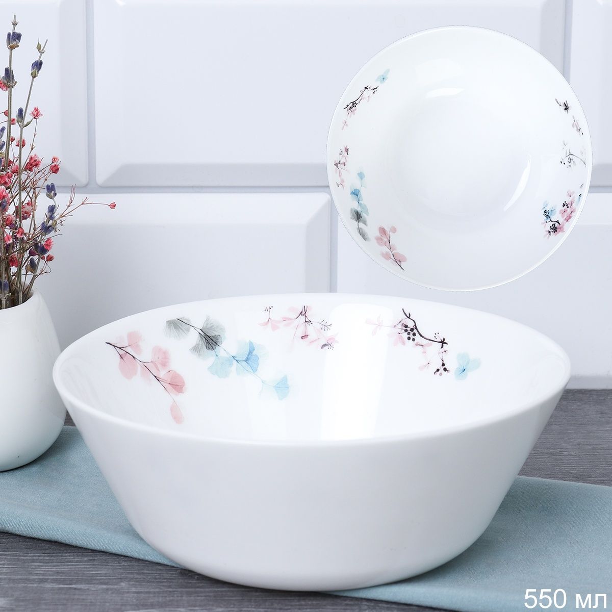 Салатник WHITE LILY глубокий Евро , 550 мл, диаметр 15,5 см, голубой, коричневый, стеклокерамика