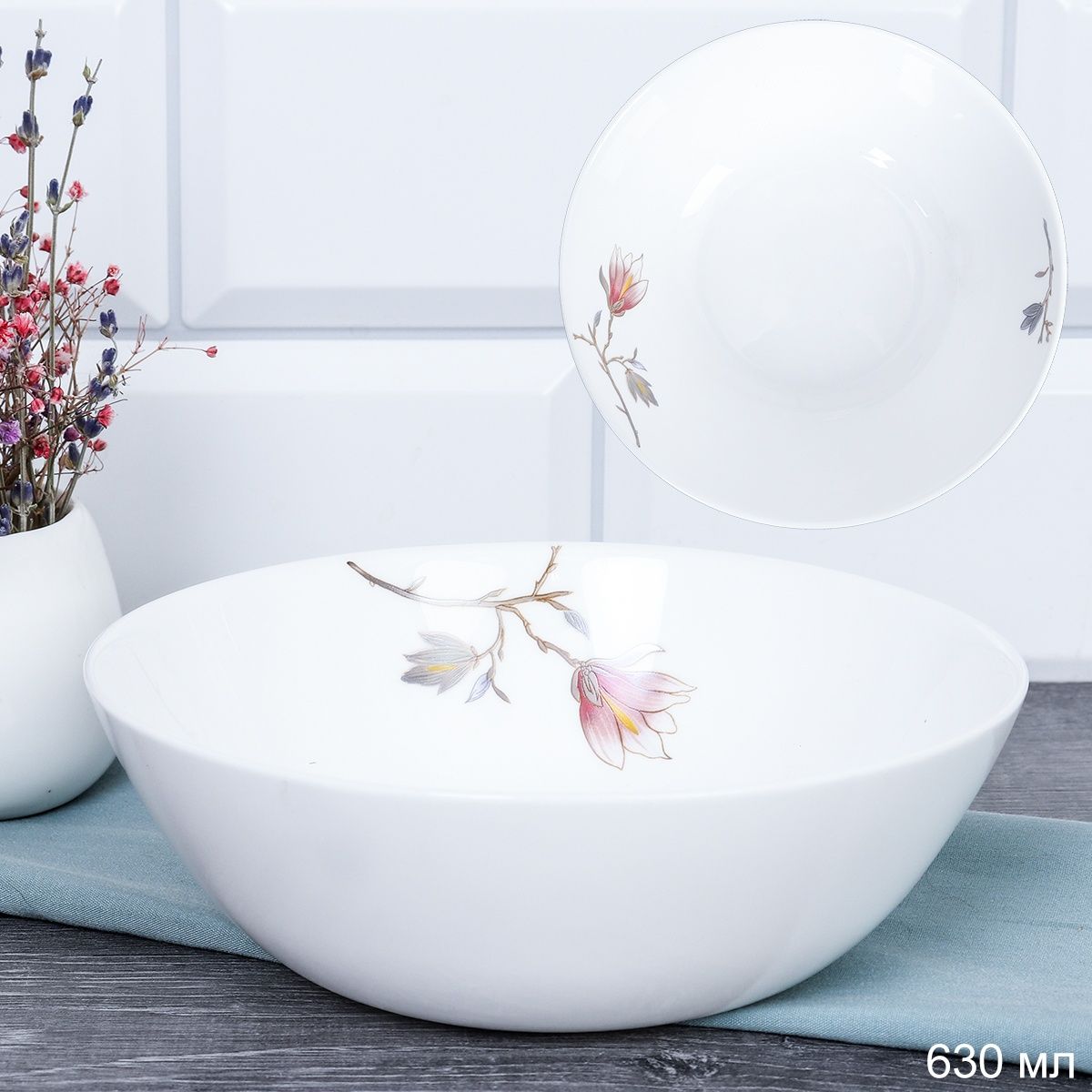 Салатник WHITE LILY глубокий Дэй , 630 мл, диаметр 15,5 см, белый, стеклокерамика