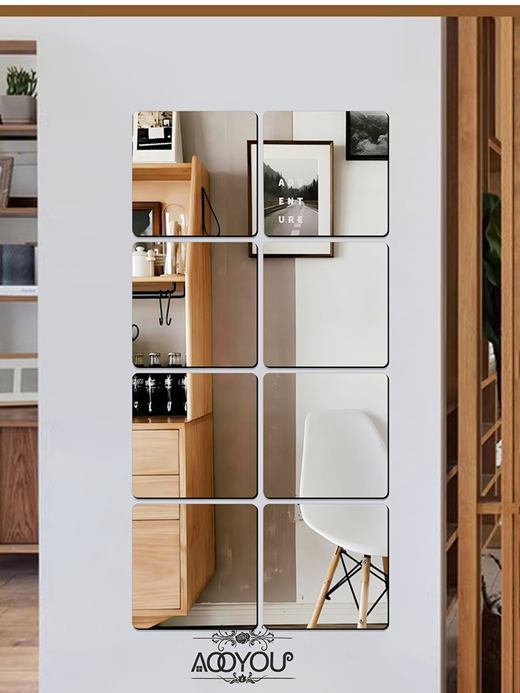 AOOYOU Интерьерные зеркальные наклейки Квадраты 20*20 см 6 штук