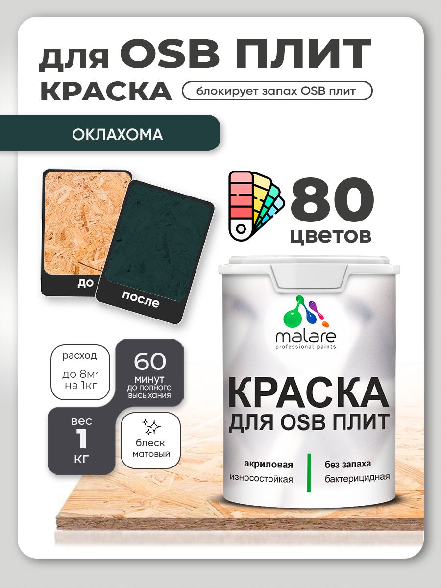 Акриловая краска для ОСБ плит Malare для дерева для наружных и внутренних работ, быстросохнущая без запаха матовая, оклахома, 1 кг