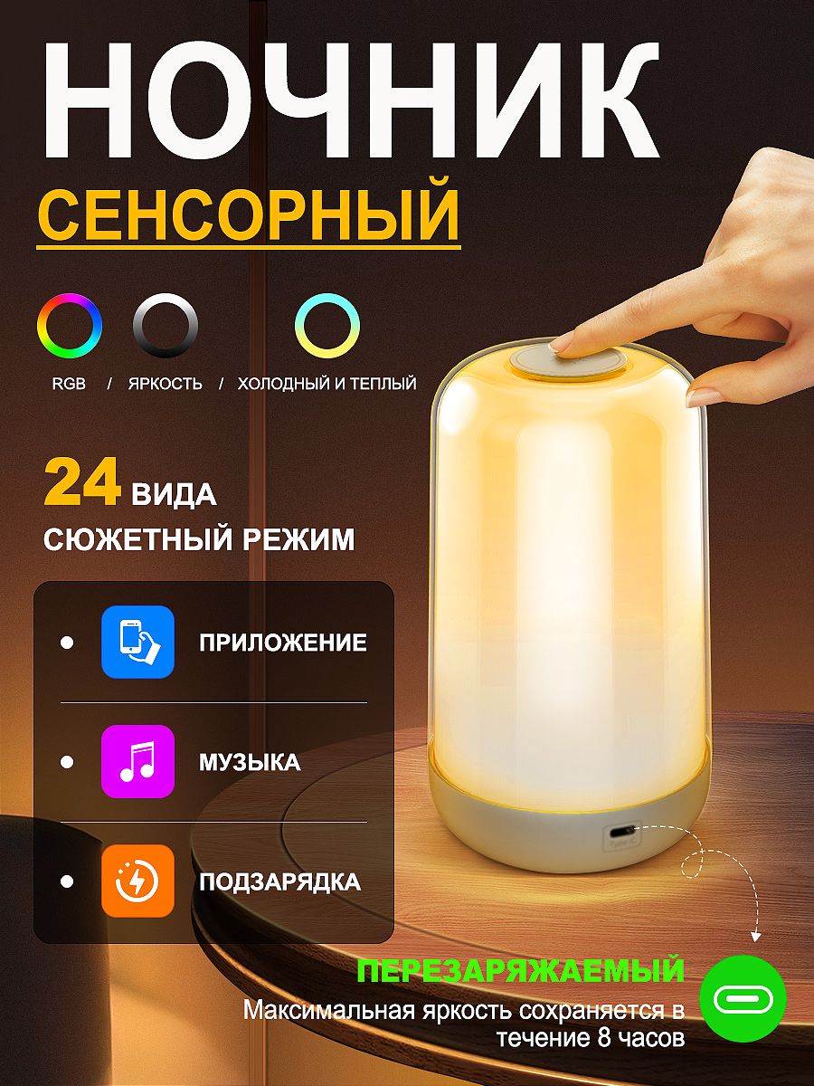 Умный светодиодный ночник RGB с Bluetooth,управление с мобильного ...