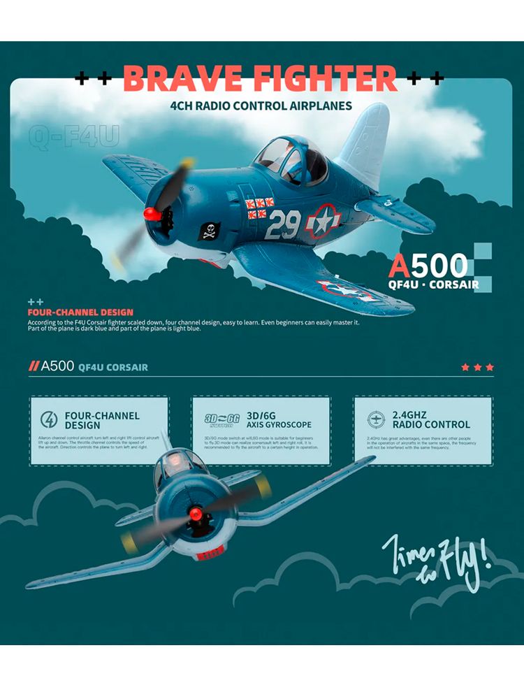 РадиоуправляемыйсамолетXKInnovationF4UCorsairA5006-AxisGyro2.4GHz-XK-A500