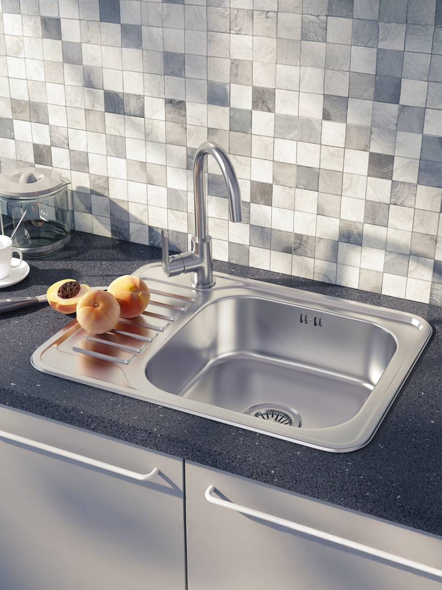 Фото товара на маркетплейсе ozon Мойка для кухни IDDIS, врезная, 65х50х17 см, нержавеющая сталь, крыло слева, матовая, Бэйсик (Basic), BAS65SRi77