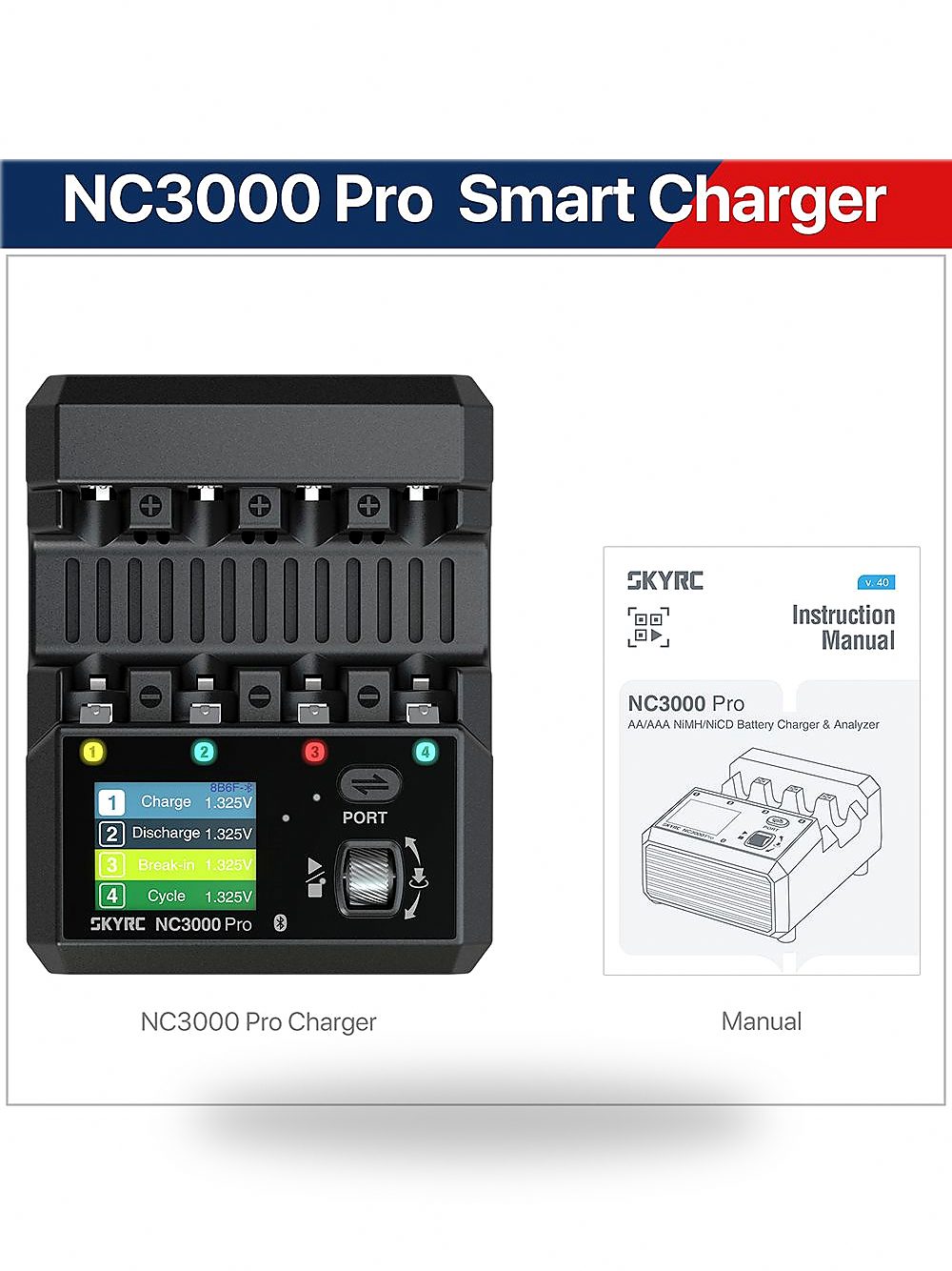 SkyRCNC3000Pro-4-канальноезарядноеустройстводляNiMH/NiCdаккумуляторовсLEDдисплеемиуправлениемчерезприложение.ДляRCтехники,электроники,бытовыхустройств