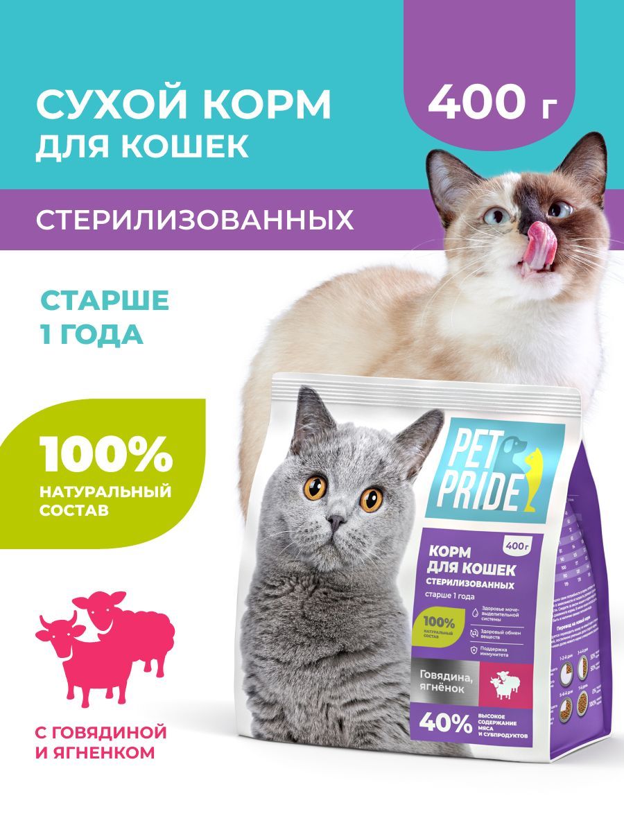 СухойкормдлястерилизованныхкошекPETPRIDEсговядинойиягненком,400г