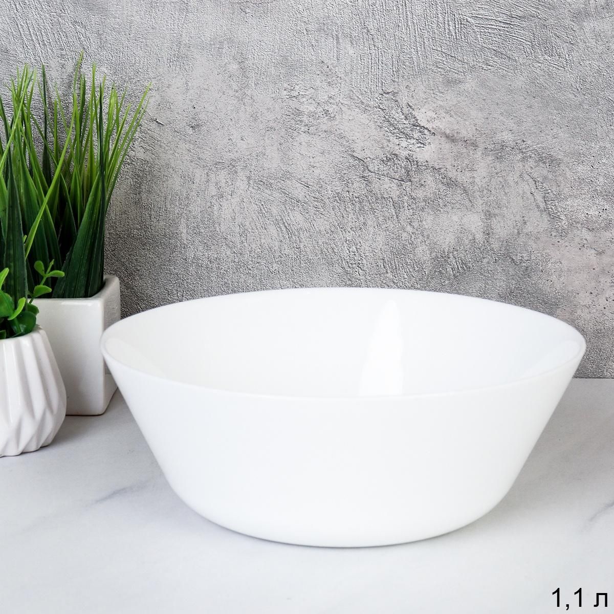 Салатник WHITE LILY глубокий, 1100 мл, диаметр 19 см, стеклокерамика