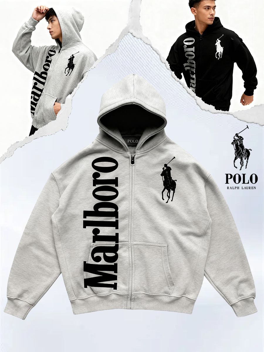 Худи Мужской, Женский Polo Ralph Lauren Значки серый Молния для