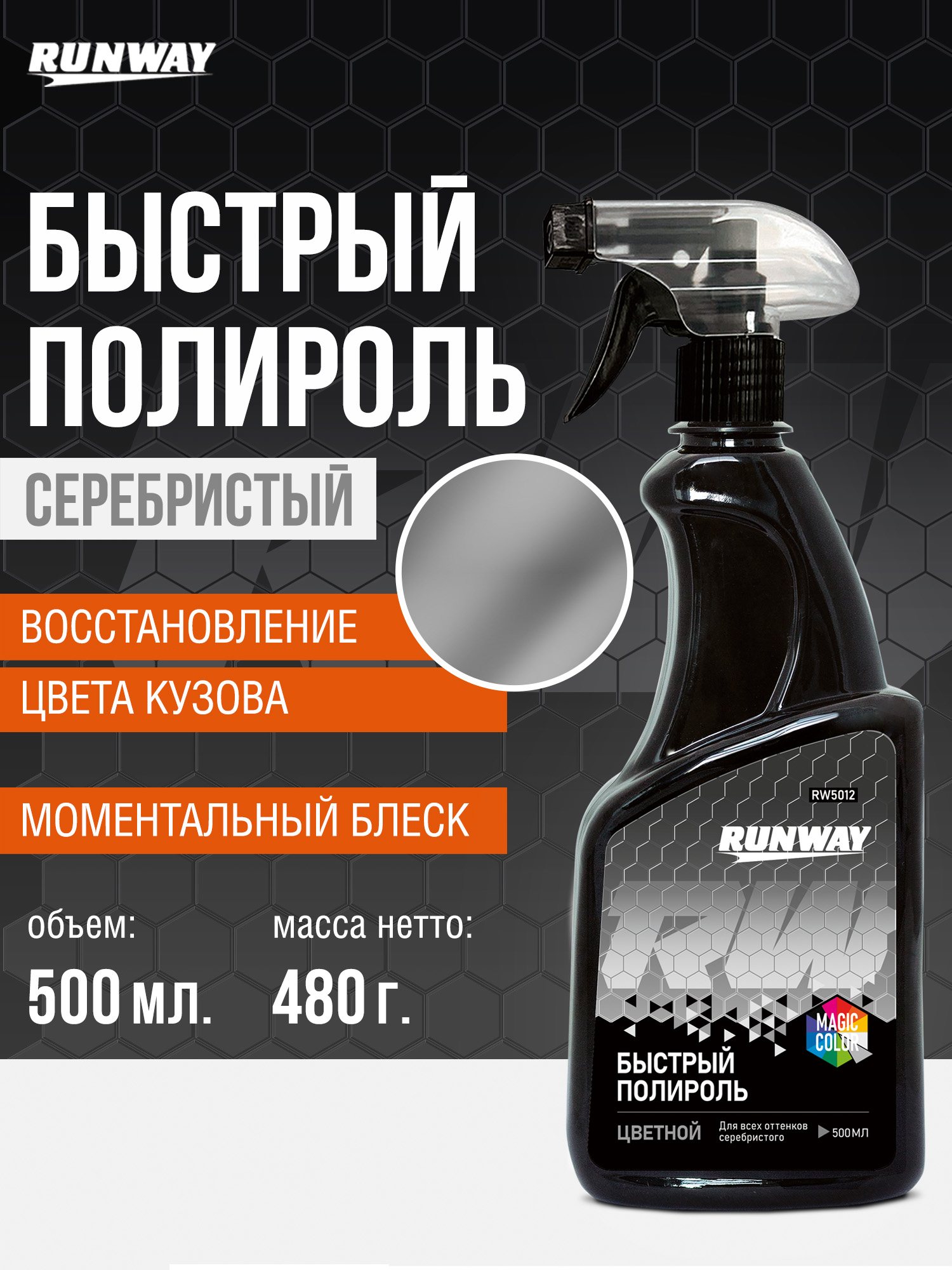 Химия полироль кузова  Runway 500 мл. (быстрый) серебристый