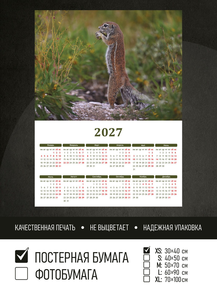Календарь 2027 на стену Суслик, 30х40 см ПолиЦентр #1
