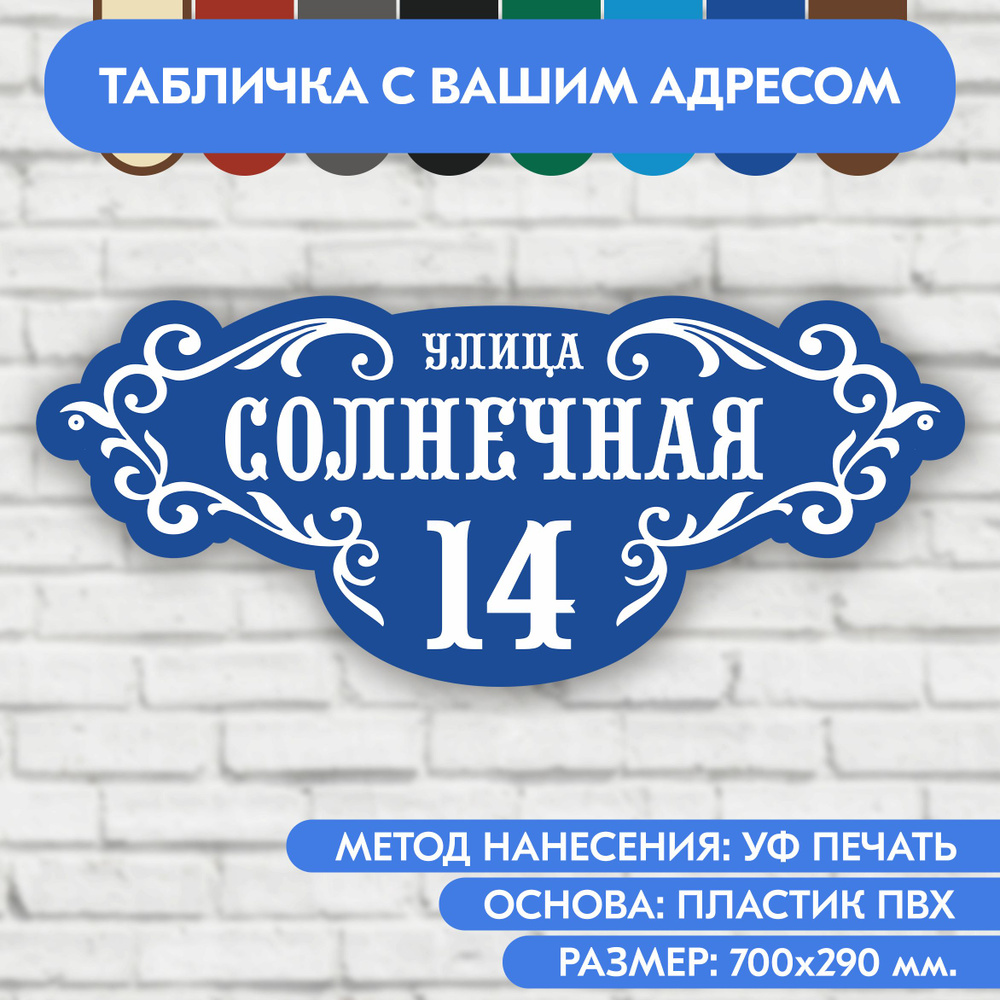 Адресная табличка на дом 700х290 мм. "Домовой знак", синяя, из пластика, УФ печать не выгорает  #1