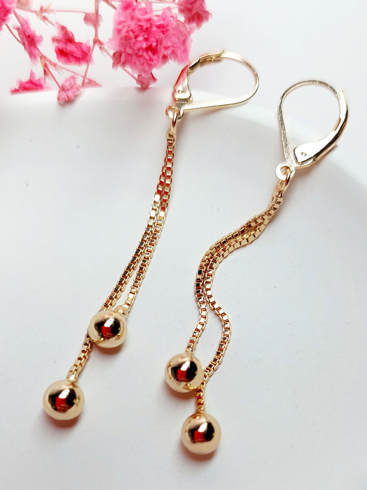 Серьги цепочки длинные висячие вечерние бижутерия под золото Xuping ...