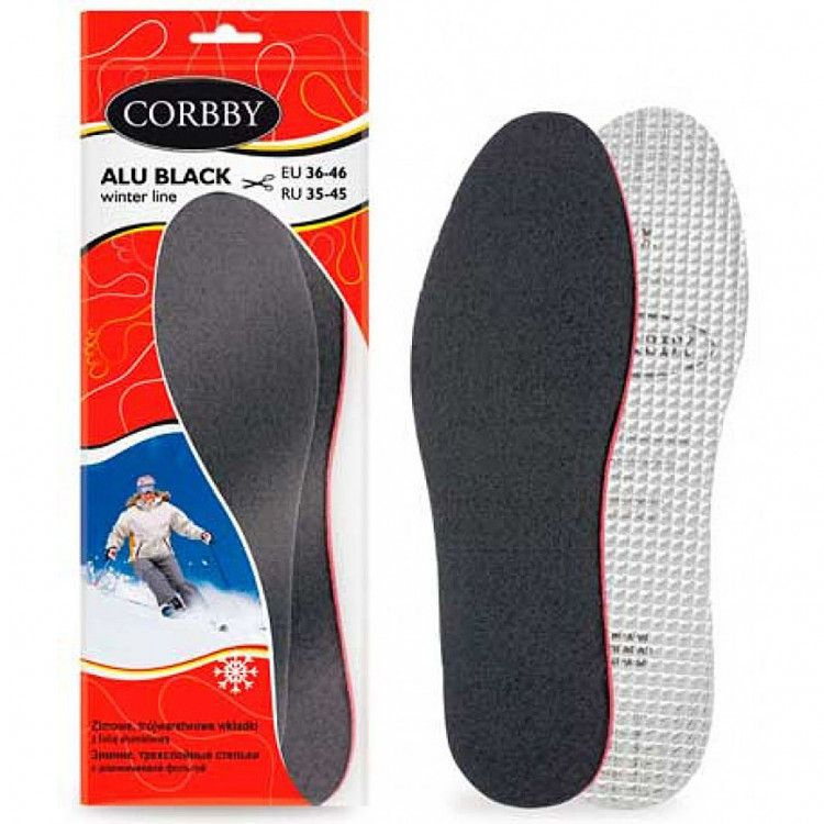 Зимние трёхслойные стельки CORBBY Alu Black с алюминиевой фольгой, безразмерные.  #1