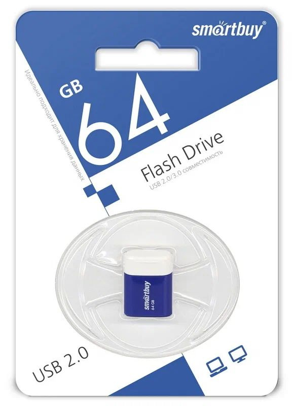 USB-флеш-накопитель Flash Card USB 2.0 64GB Smartbuy Lara 64 ГБ, синий #1