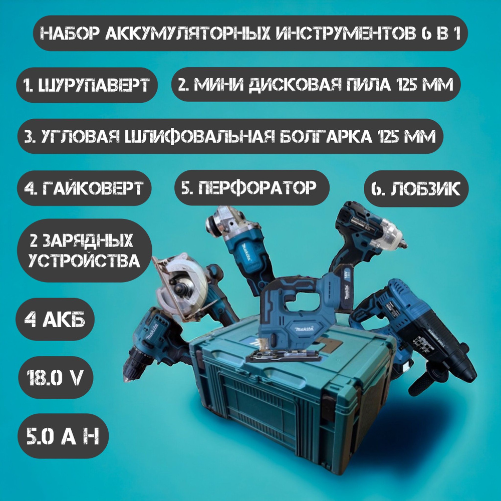 Набор бесщеточный аккумуляторных инструментов 6в1 Makita - купить с ...