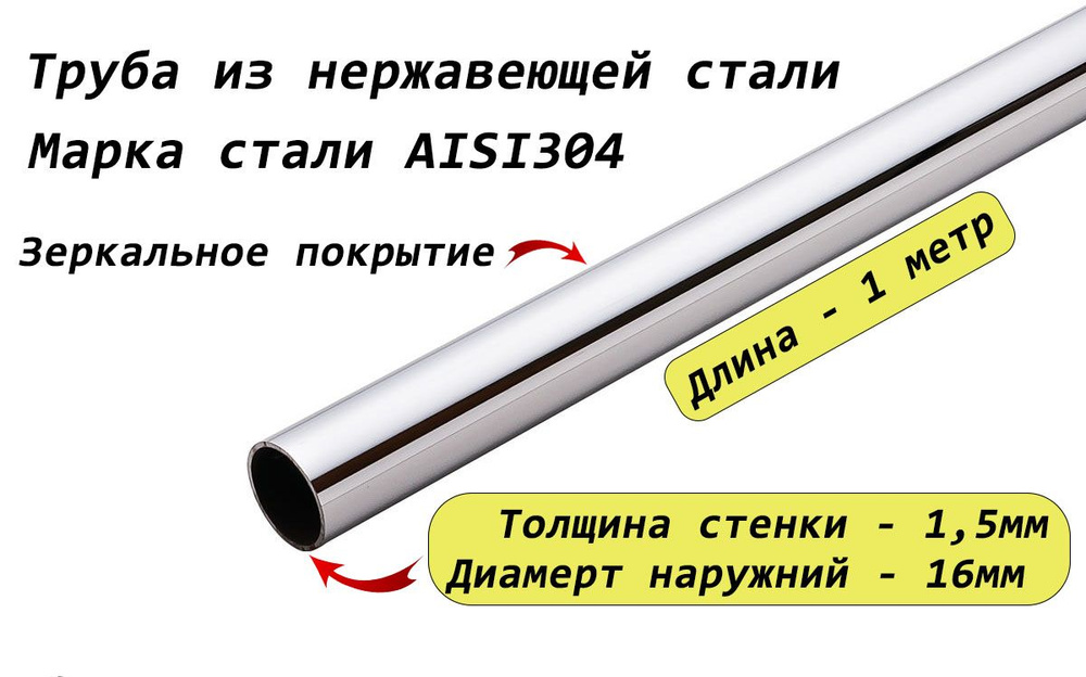 Труба круглая 16х1,5мм из нержавеющей стали AISI304 - 1 метр #1