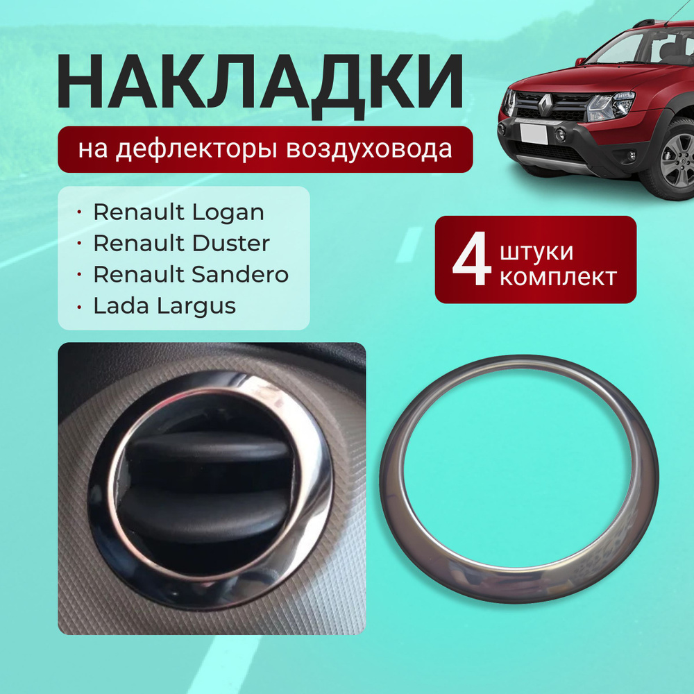 Комплект накладок на воздуховоды для Renault Logan Sandero Duster (Логан  Сандеро Дастер), Nissan Almera, Terrano (Альмера Террано), Lada Largus  (Лада Ларгус) хром из нержавеющей стали - купить по выгодным ценам в  интернет-магазине