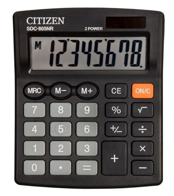 Калькулятор настольный Citizen SDC-805NR, 8 разр., двойное питание, 105*120*21мм, черный  #1