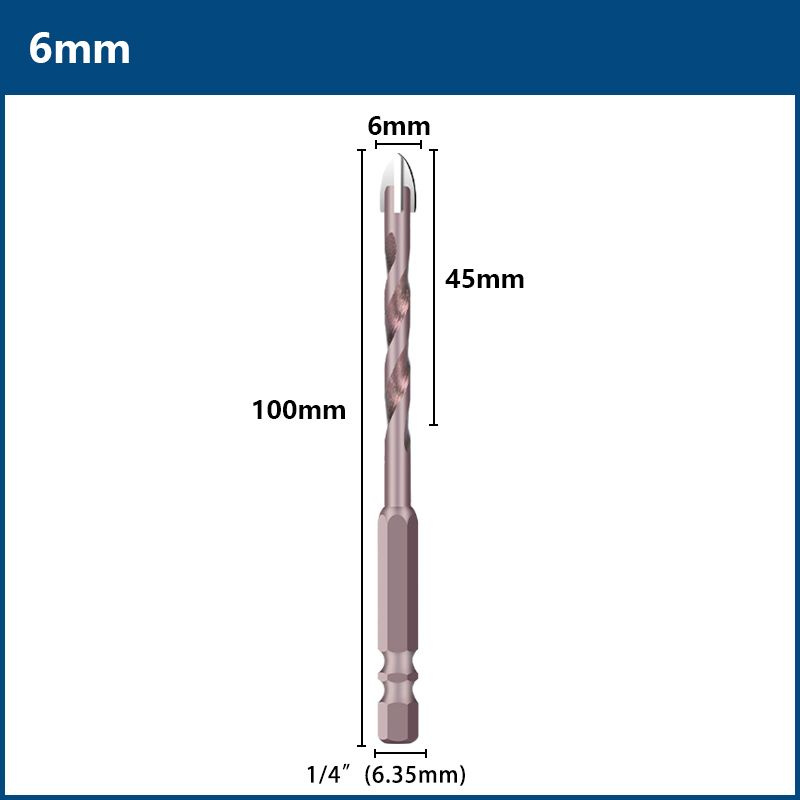 Сверло по стеклу и керамике четырехгранное 6 мм, Шестигранный хвостик / Перо по плитке  #1