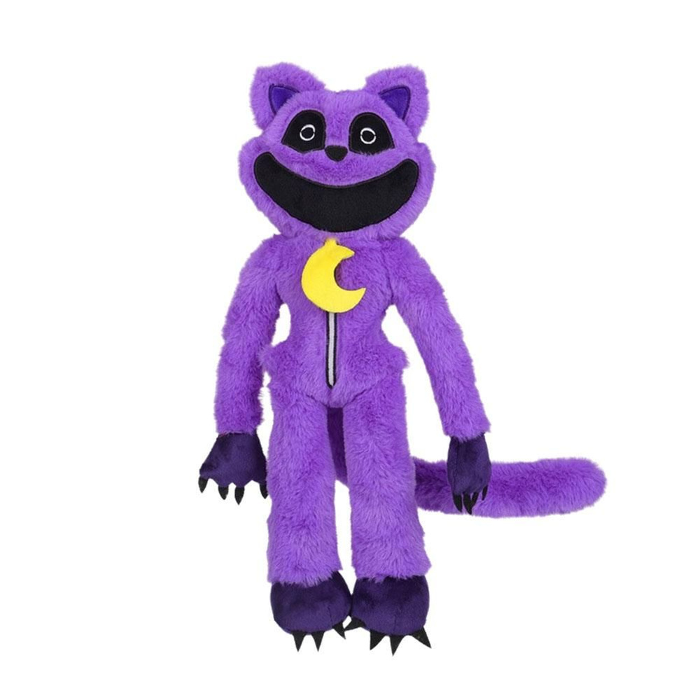 Мультяшные улыбающиеся существа, фиолетовая кошка, плюшевая игрушка ...
